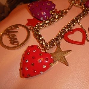 BETSEY JOHNSON vintage LOVE LUCITE HEART charm chain bracelet SWEETIE PIE STAR